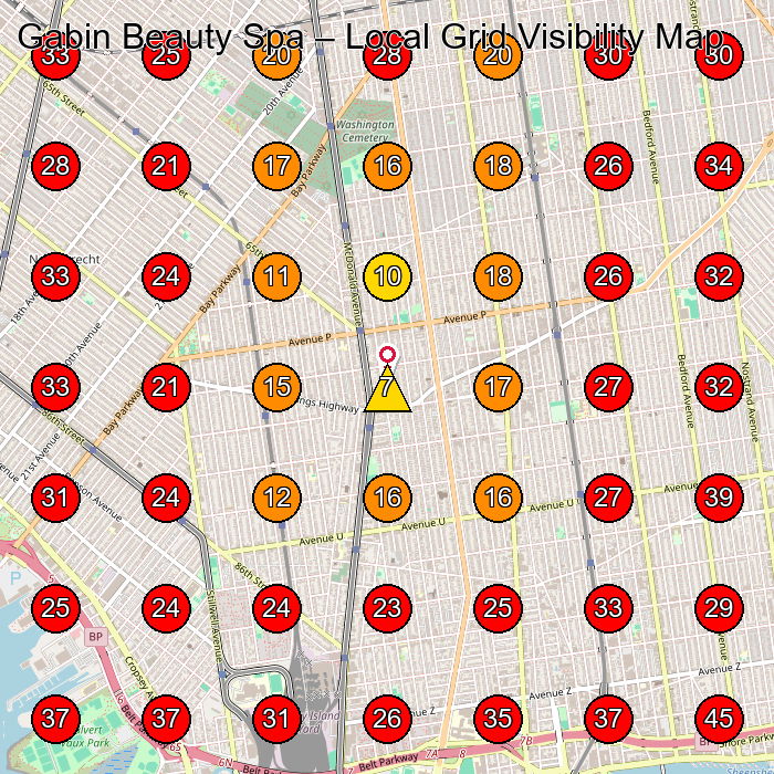 Gabin Beauty Spa GeoGrid visibility map for Electrolysis Hair Removal Service in Avenue T